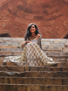 Naaz Eternal Blocks  - Hand Block Printed Long Cotton Pleated Flare Dress  - DS74F001