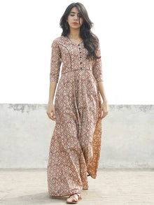 Red Ivory Black Hand Blocked Cotton Long Dress With Tie-Up Back Waist  - D162F1084