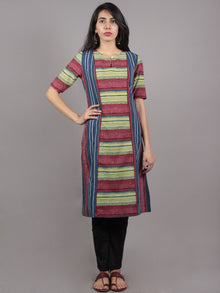 Indigo Green Maroon Ivory Ajrakh Hand Block Printed Kurti  - K1068701