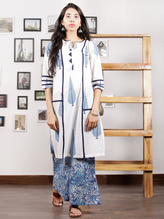 Blue White Hand Block Printed Kurta in Natural Colors - K90F1500