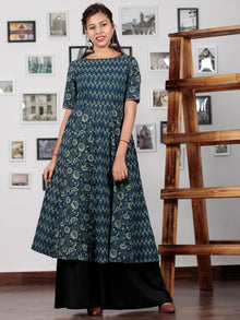 Indigo Sage Green Black Ajrakh Hand Block Printed Kurta  - K64BP0148