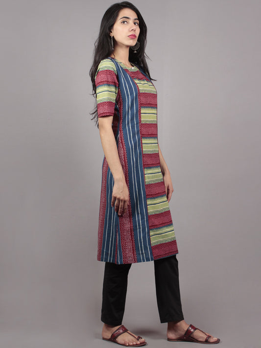 Indigo Green Maroon Ivory Ajrakh Hand Block Printed Kurti  - K1068701