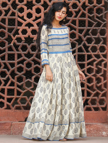 Naaz Eternal Blocks  - Hand Block Printed Long Cotton Pleated Flare Dress  - DS74F001