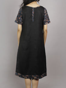 Black Maroon Blue Beige Hand Block Printed Cotton & Rayon Dress With Front Pockets - D4461501