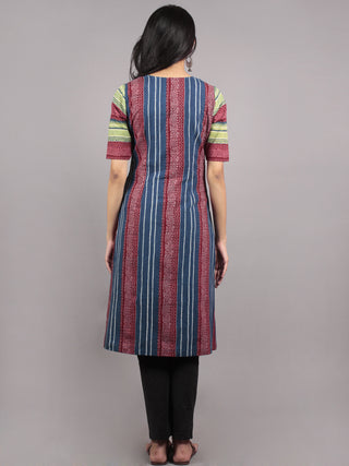 Indigo Green Maroon Ivory Ajrakh Hand Block Printed Kurti  - K1068701