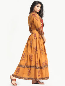 Naaz Roheen - Hand Block Printed Long Cotton Box Pleated Embroidered Jacket Dress - DS98F004