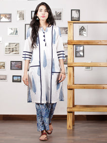 Blue White Hand Block Printed Kurta in Natural Colors - K90F1500