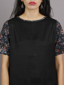 Black Maroon Blue Beige Hand Block Printed Cotton & Rayon Dress With Front Pockets - D4461501