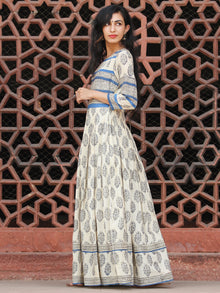 Naaz Eternal Blocks  - Hand Block Printed Long Cotton Pleated Flare Dress  - DS74F001