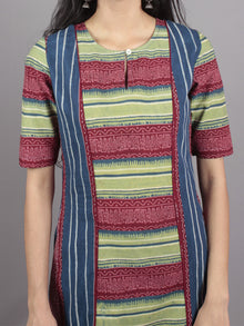 Indigo Green Maroon Ivory Ajrakh Hand Block Printed Kurti  - K1068701