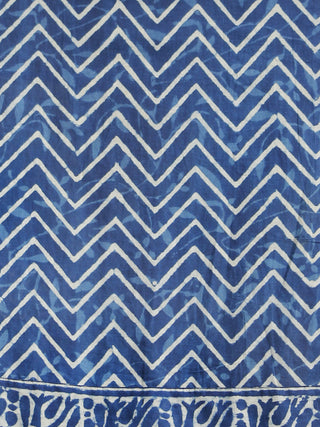 Naaz Nafisa - Indigo Ivory Magenta Hand Block Printed Dress With Gathers -  DS17F001