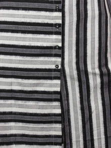 Black Ivory Grey Handwoven Double Ikat Full Stripes Asymmetrical Dress  - D5176001