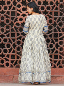 Naaz Eternal Blocks  - Hand Block Printed Long Cotton Pleated Flare Dress  - DS74F001