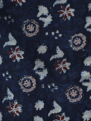 Indigo Ivory Maroon Long Sleeveless Hand Block Printed Cotton Dress With Knife Pleats & Side Pockets - D32F982