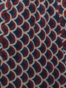 Indigo Maroon Ivory Hand Block Ajrakh Printed Cotton Knife Pleated Dress - D2347601