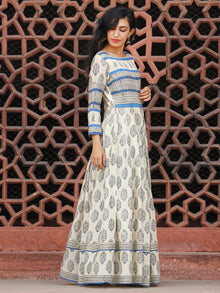 Naaz Eternal Blocks  - Hand Block Printed Long Cotton Pleated Flare Dress  - DS74F001