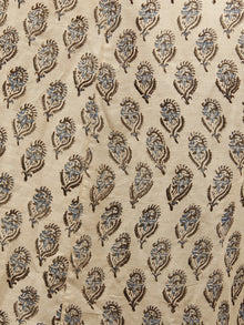 Naaz Beige Black Grey Hand Block Printed Long Cotton Sleeveless Dress With Back Tassel Belt -  DS50F001