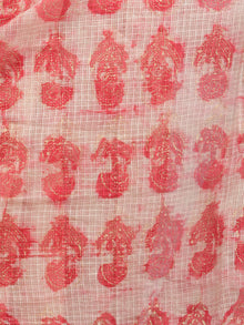 Red Ivory Hand Block Printed Kota Doria Saree in Natural Colors - S031703134