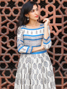 Naaz Eternal Blocks  - Hand Block Printed Long Cotton Pleated Flare Dress  - DS74F001