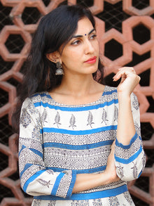 Naaz Eternal Blocks  - Hand Block Printed Long Cotton Pleated Flare Dress  - DS74F001