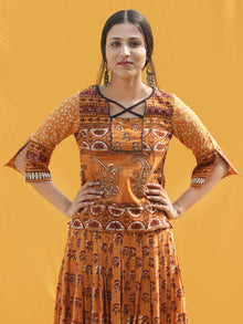 Naaz Midhah - Hand Block Printed Long Top And Skirt Dress - DS83F001
