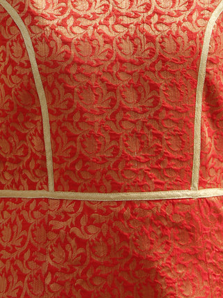 Red Golden Long Princess Line Brocade Dress - D122F001