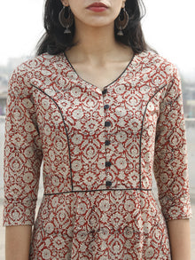 Red Ivory Black Hand Blocked Cotton Long Dress With Tie-Up Back Waist  - D162F1084