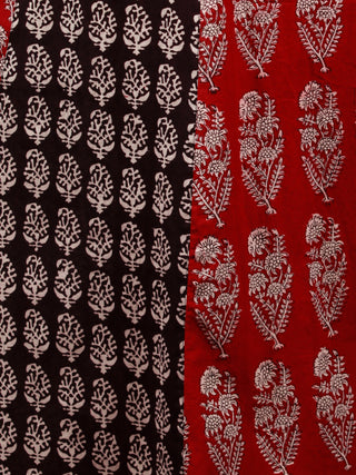 Red White Black Bagh Printed Panel Cotton Long Dress With Stand Collar  - D294F1710