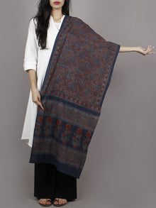 Indigo Maroon Ivory Black Mughal Nakashi Ajrakh Hand Block Printed Cotton Stole - S63170127