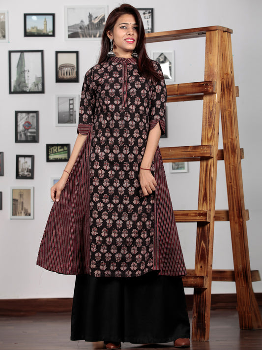 Black Maroon Blue Ajrakh Hand Block Printed Kurta  - K48BP0129