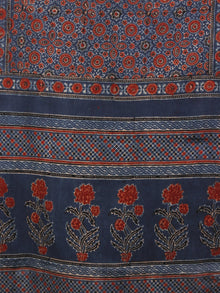 Indigo Maroon Ivory Black Mughal Nakashi Ajrakh Hand Block Printed Cotton Stole - S63170127