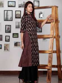 Black Maroon Blue Ajrakh Hand Block Printed Kurta  - K48BP0129