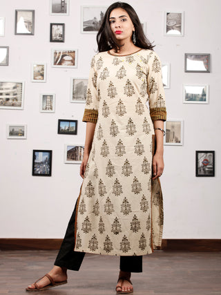 Beige Olive Green Hand Block Printed Kurta - K129F1371