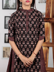Black Maroon Blue Ajrakh Hand Block Printed Kurta  - K48BP0129
