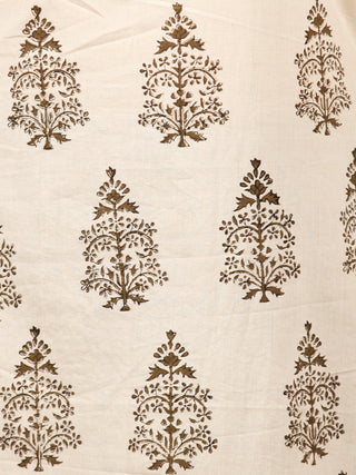 Beige Olive Green Hand Block Printed Kurta - K129F1371