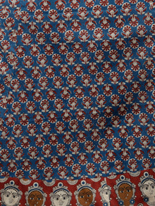 Indigo Brown Red Beige Hand Block Printed Long Cotton Dress With Back Knots & Kalamkari Border - D162F1485