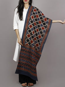 Indigo Black Maroon Beige Mughal Nakashi Ajrakh Hand Block Printed Cotton Stole - S63170128