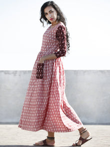 Peach Wine Red Hand Woven Mercerized Cotton Ikat Dress With Pockets - D173F1279