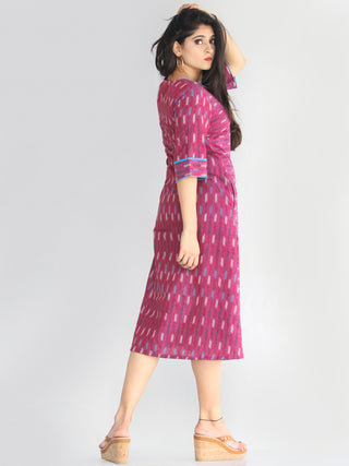 Zafrah - Handwoven Ikat Cotton Button Dress - D413F1448