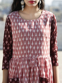 Peach Wine Red Hand Woven Mercerized Cotton Ikat Dress With Pockets - D173F1279