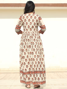 Naaz Faeezah - Hand Block Printed Long Cotton Dress With Gather & Lining - DS01F002
