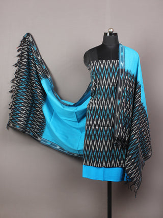 Azure Black White Ikat Handwoven Cotton Suit Fabric Set of 3 - S1002021