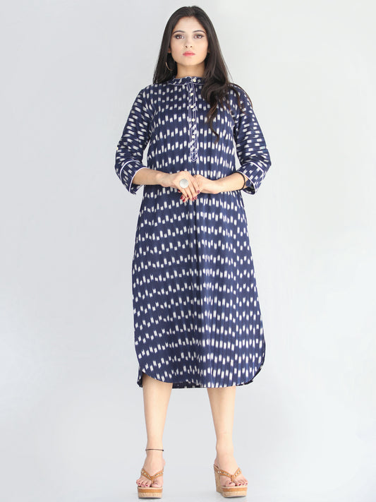 Faizah - Handwoven Ikat Cotton Shirt Dress - D414F1573