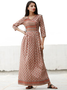 Summer Blossoms  - Block Printed Cotton Long Dress  - D358F1876