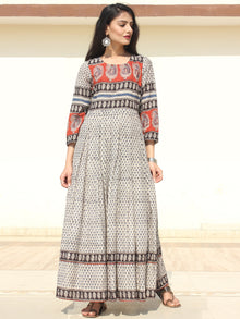 Naaz Haima - Hand Block Printed Long Cotton Pleated Flare Dress - DS68F002