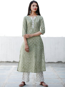 Fern Green White Cotton Hand Block Printed Kurta & Pants - Set of 2 - SS01F1945