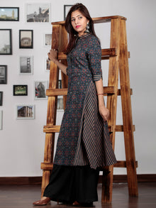 Indigo Red Black Hand Printed Ajrakh Kurta With Stand Collar - K48F1196