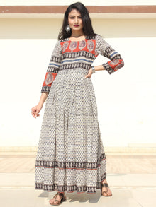 Naaz Haima - Hand Block Printed Long Cotton Pleated Flare Dress - DS68F002