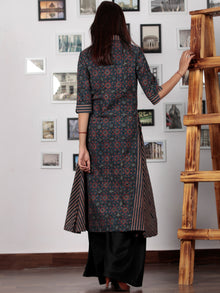 Indigo Red Black Hand Printed Ajrakh Kurta With Stand Collar - K48F1196