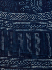 Indigo Ivory Coral Hand Block Printed Cotton Suit-Salwar Fabric With Chiffon Dupatta (Set of 3) - SU01HB343